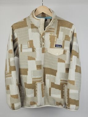 Patagonia Synchilla Snap-T Fleece Pullover Womens M Beige Geometric Print